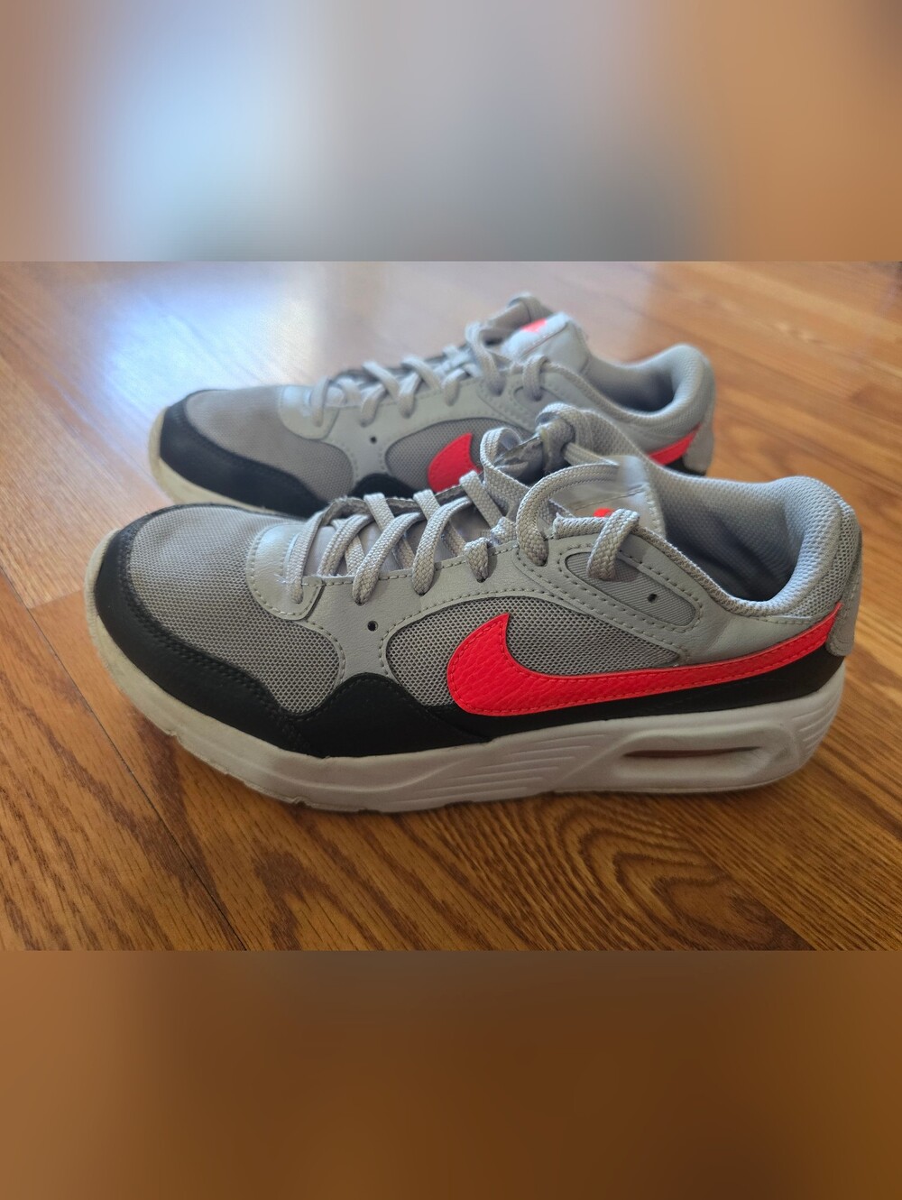 Nike Kids Gray and Neon Orange/Red Swoosh Sneakers